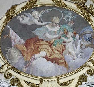Darstellung der Macht, Medaillon im Deckengemälde des Ahnensaals, Giuseppe Roli, um 1705