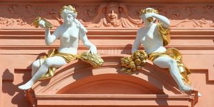Genies, architectural decoration on the central risalit, Rastatt Residential Palace.