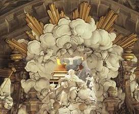 Detail view of white-gold circle of clouds above the high altar, Rastatt Palace Church