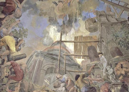 Destruction du temple et construction de l’église, détail du plafond peint de l’église du château de Rastatt 