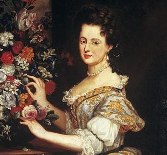 Detailausschnitt: Anna Maria Franziska mit Blumen, Gemälde um 1690