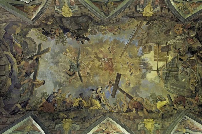 Légende de la crucifixion, peinture du plafond de l’église du château de Rastatt, Johann Hiebel, 1722 