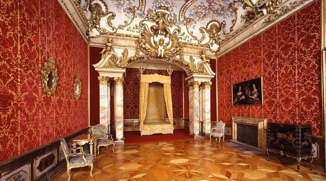 Château résidentiel de Rastatt, chambre à coucher dans l’appartement princier de la margrave 