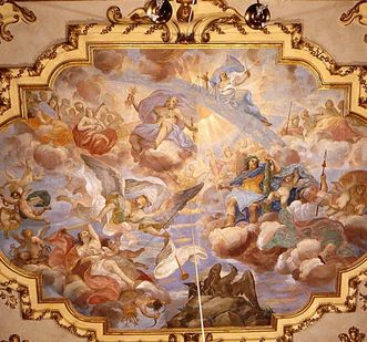 Rastatt Residential Palace, ceiling fresco in the ancestral hall: Hercules ascends to Olympus, Giuseppe Roli, circa 1704