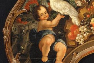 Rastatt Residential Palace, former overdoor, Still-life with cherubs, birds, fruit and monkeys