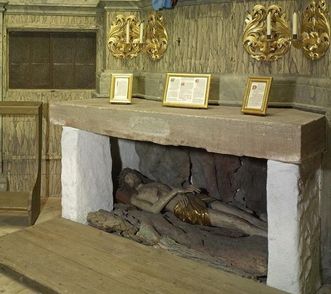 Interior of the hermitage with the altar depicting the Tomb of Jesus