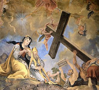 Residenzschloss Rastatt, Deckengemälde der Schlosskirche, Detail: Kreuzauffindung durch die Kaiserin Helena im Jahr 326